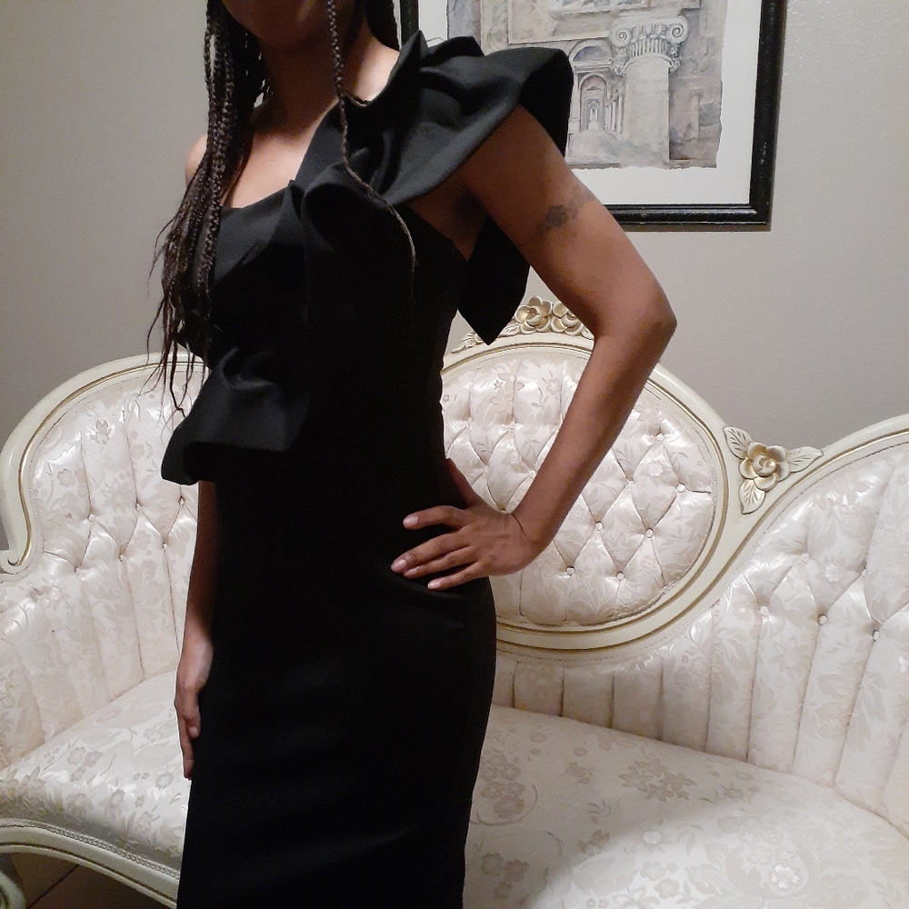 One shoulder black small cocktail dress